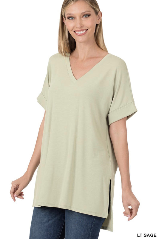 Hi-Low Rolled Sleeve Top