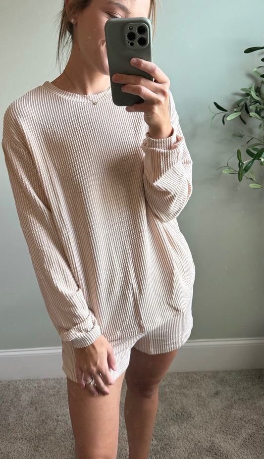 Long Sleeve Lounge Set- Beige- Preorder