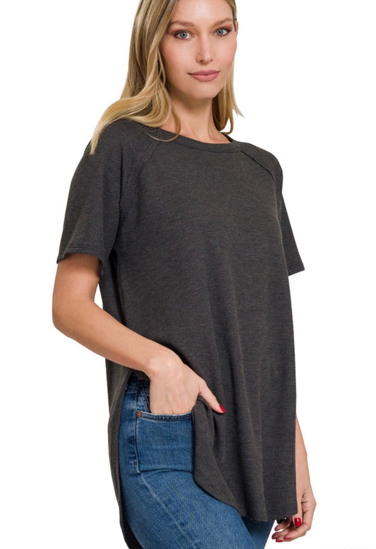 Ash Grey Side Slit Waffle Tee