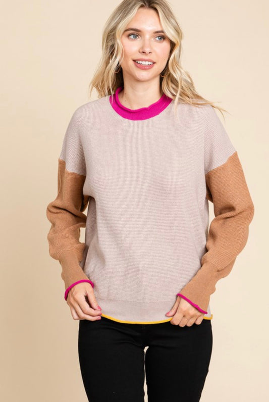 Taupe Mix Colorblock Sweater