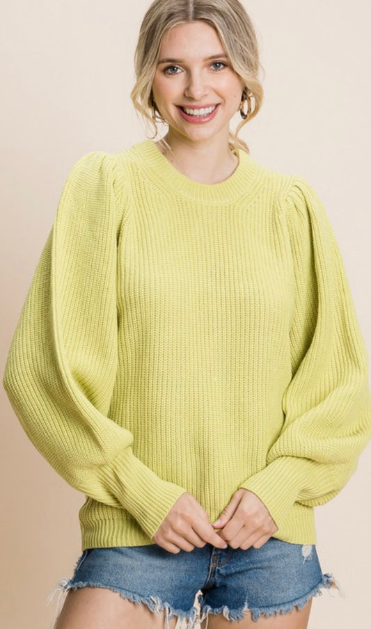 Lime Knit Balloon Sleeve Sweater