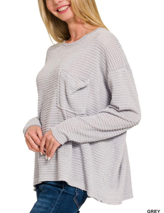 Jacquard Pocket Long Sleeve Grey