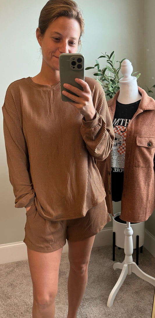 Long Sleeve Lounge Set- Chestnut- Preorder