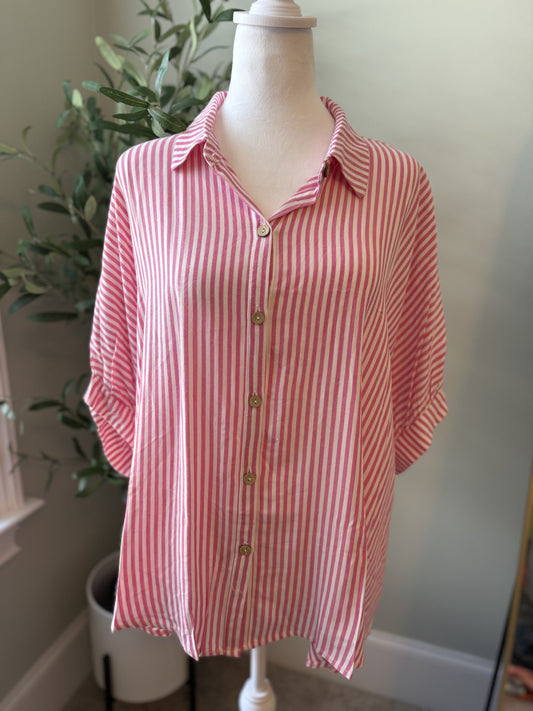 Pinstripe Button Up- Pink